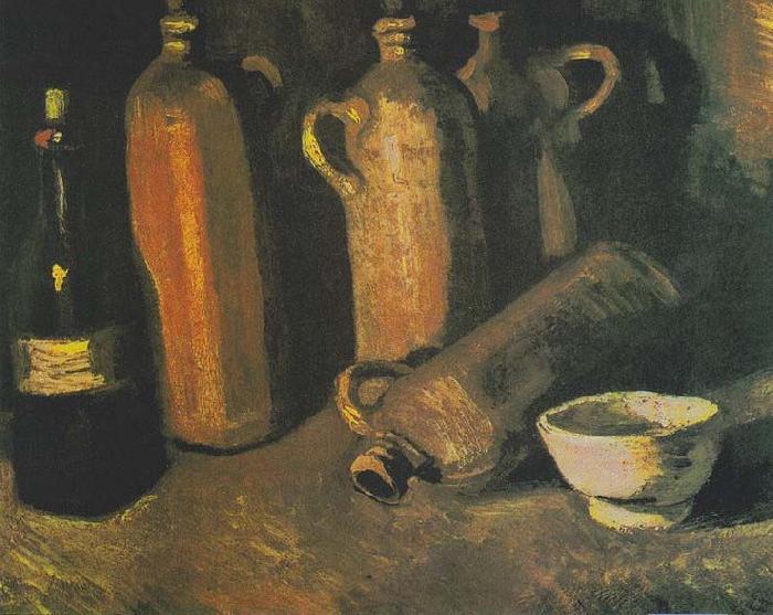 Vincent Van Gogh Still life with four jugs, bottles and white bowl oil painting picture